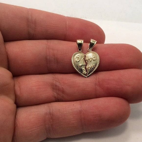 1.20 Grams Mens Ladies 10k Yellow Real Gold I love You Split Heart Charm Pendant - Picture 7 of 9